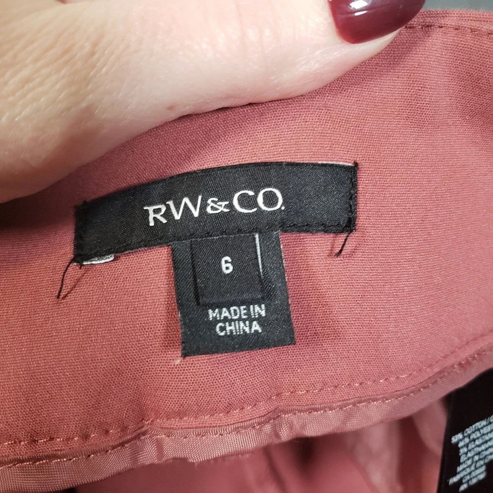 RW&CO Trousers Womens 6 Pink Belted High Rise Tapered Ankle Pants